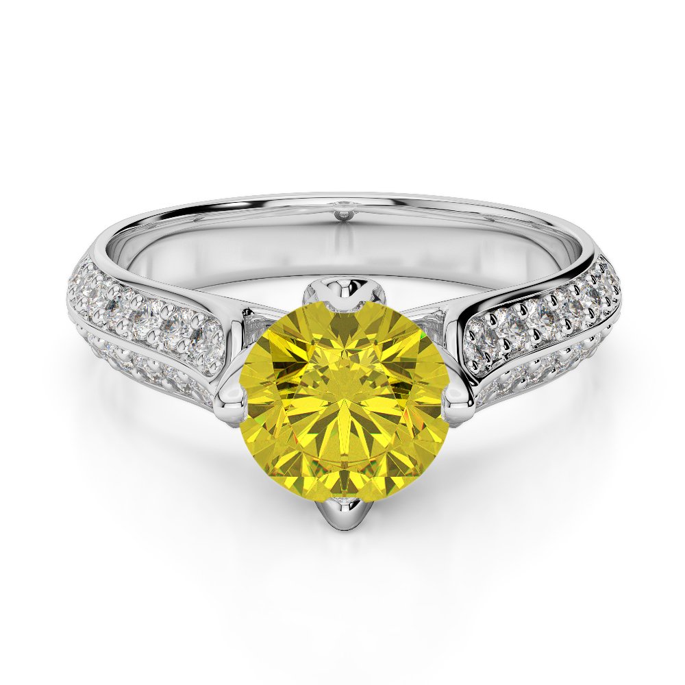 Gold / Platinum Round Cut Yellow Sapphire and Diamond Engagement Ring AGDR-1205