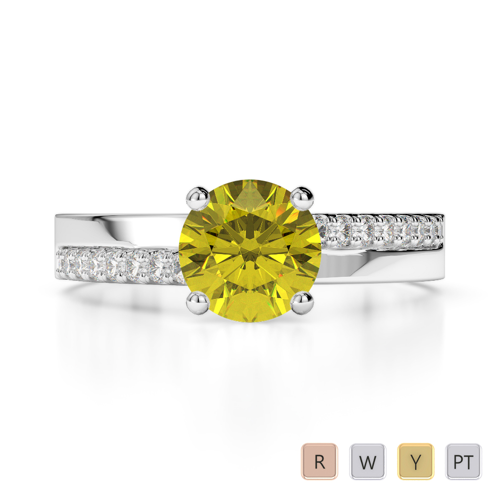 Gold / Platinum Round Cut Yellow Sapphire and Diamond Engagement Ring AGDR-1206