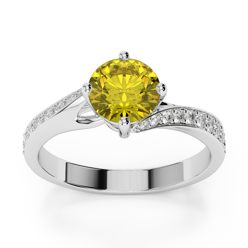 Gold / Platinum Round Cut Yellow Sapphire and Diamond Engagement Ring AGDR-1207