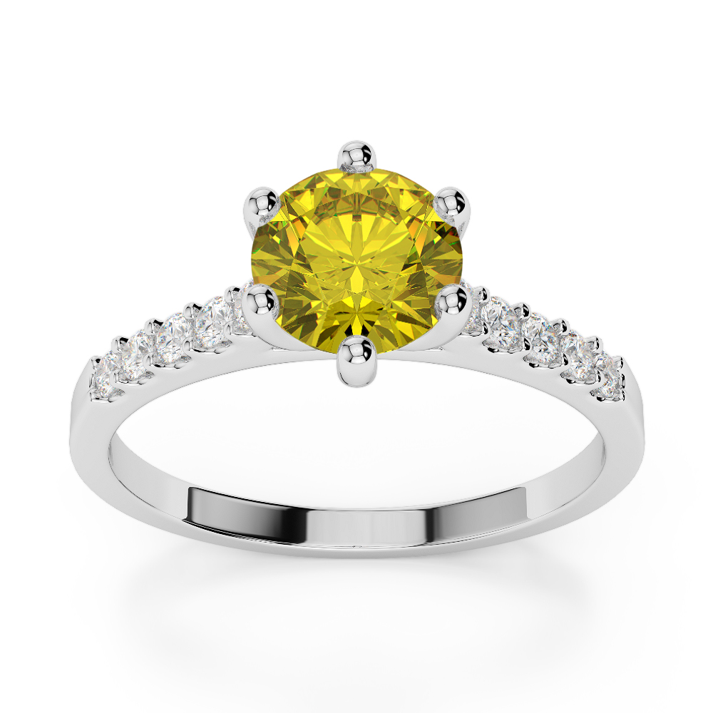 Gold / Platinum Round Cut Yellow Sapphire and Diamond Engagement Ring AGDR-1208
