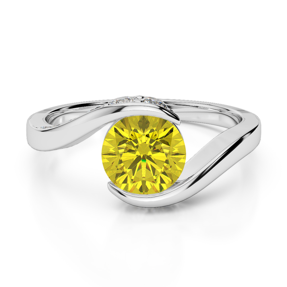 Gold / Platinum Round Cut Yellow Sapphire and Diamond Engagement Ring AGDR-1209