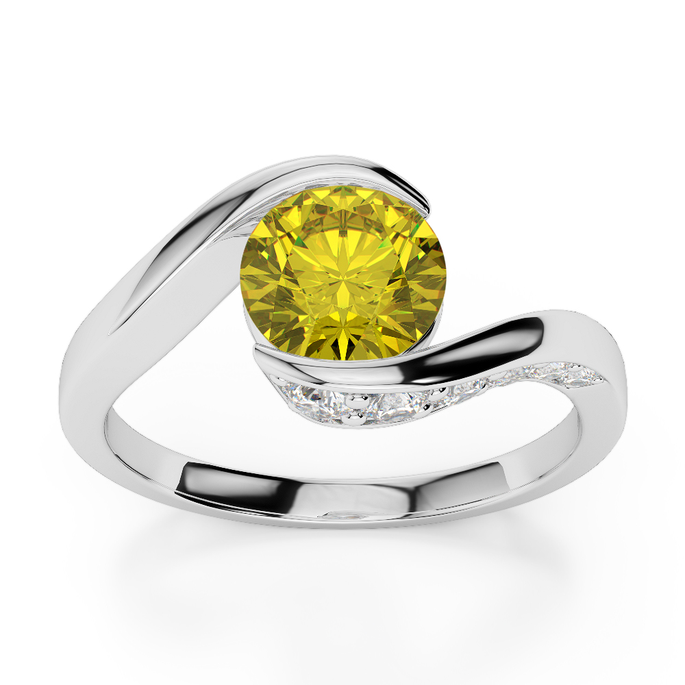 Gold / Platinum Round Cut Yellow Sapphire and Diamond Engagement Ring AGDR-1209