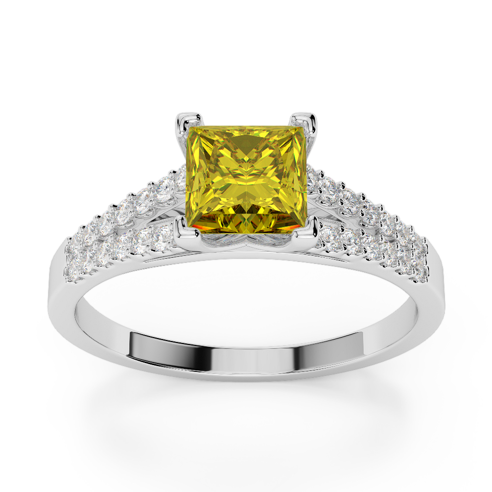 Gold / Platinum Round and Princess Cut Yellow Sapphire and Diamond Engagement Ring AGDR-1211