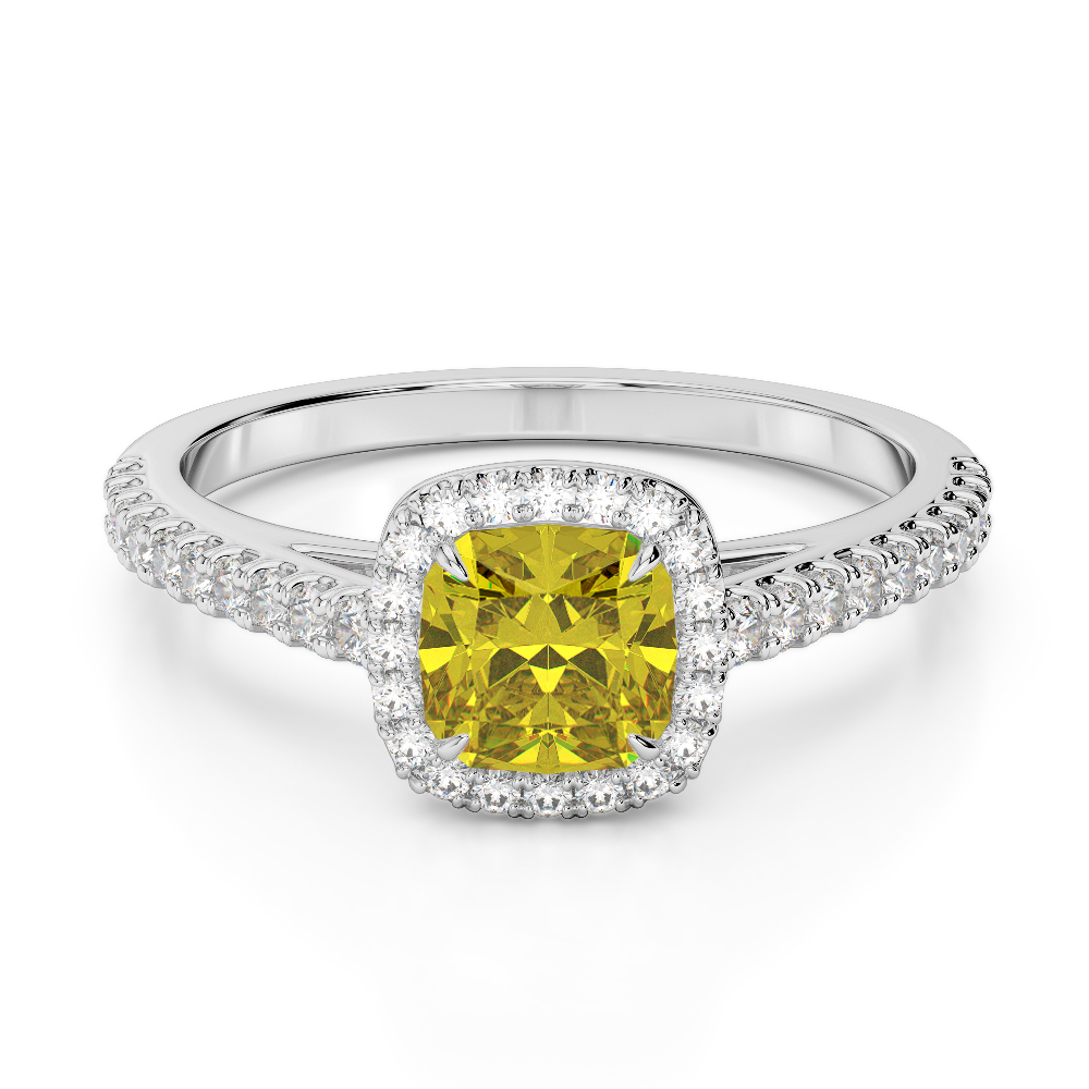 Gold / Platinum Round and Cushion Cut Yellow Sapphire and Diamond Engagement Ring AGDR-1212