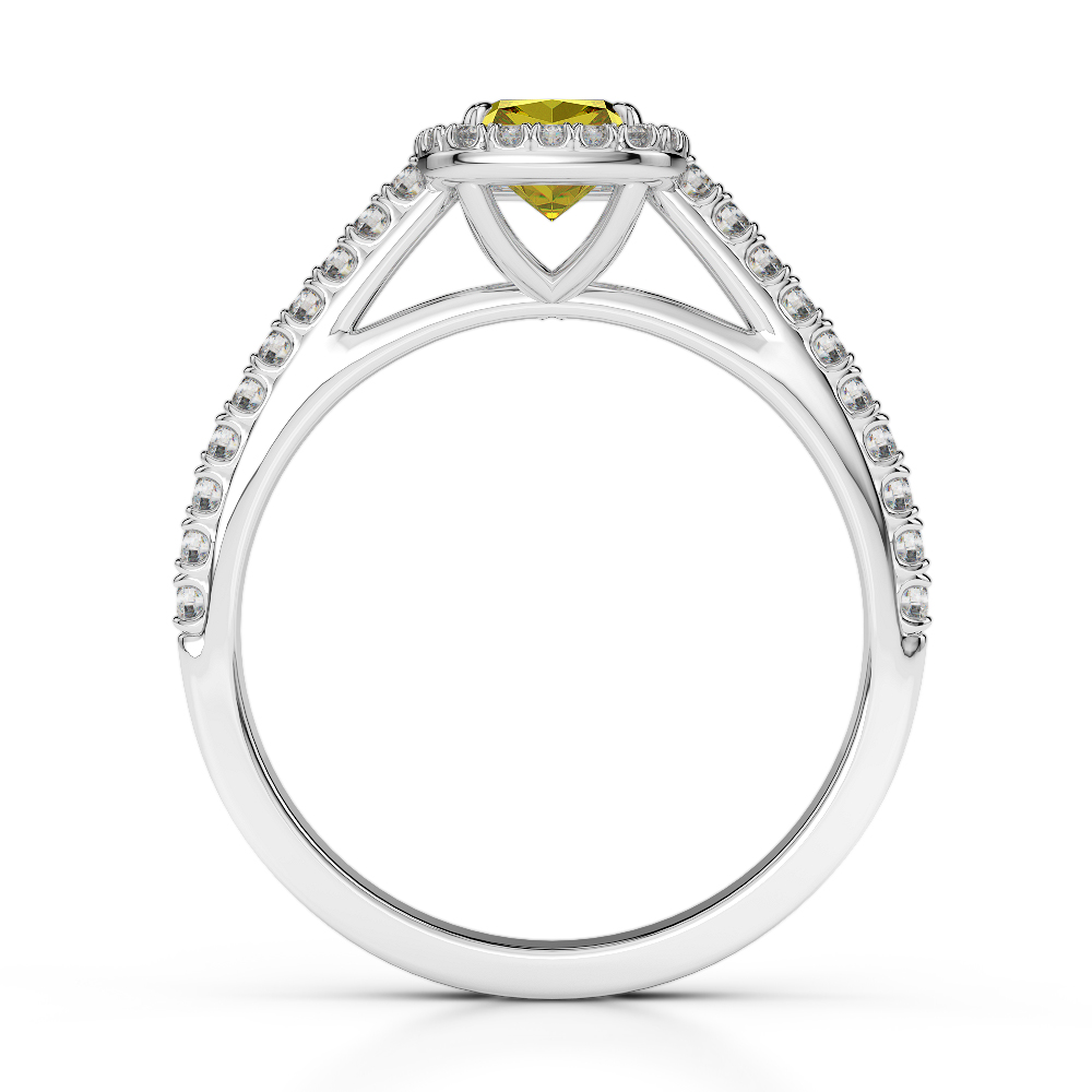 Gold / Platinum Round and Cushion Cut Yellow Sapphire and Diamond Engagement Ring AGDR-1212