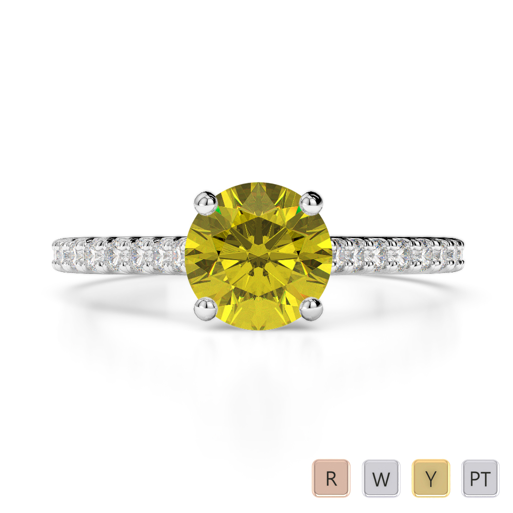 Gold / Platinum Round Cut Yellow Sapphire and Diamond Engagement Ring AGDR-1213