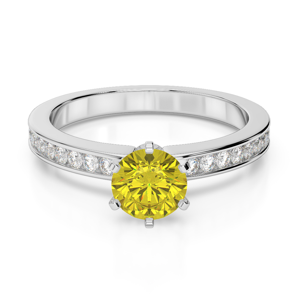 Gold / Platinum Round Cut Yellow Sapphire and Diamond Engagement Ring AGDR-1214