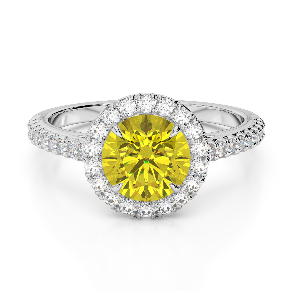 Gold / Platinum Round Cut Yellow Sapphire and Diamond Engagement Ring AGDR-1215
