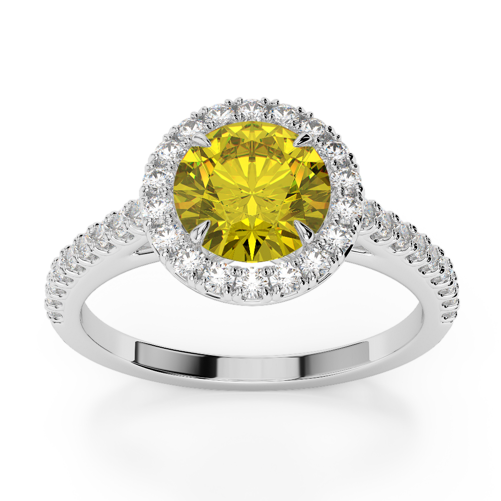 Gold / Platinum Round Cut Yellow Sapphire and Diamond Engagement Ring AGDR-1215