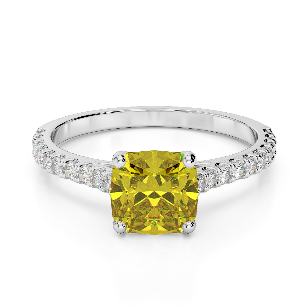Gold / Platinum Round and Cushion Cut Yellow Sapphire and Diamond Engagement Ring AGDR-1216