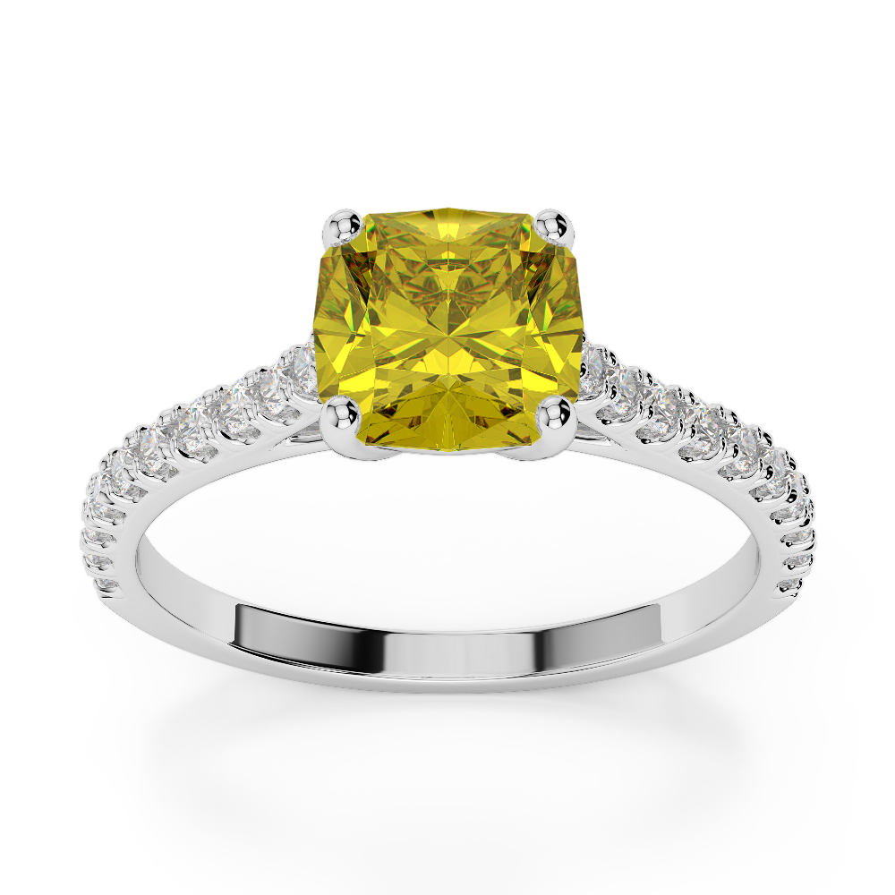 Gold / Platinum Round and Cushion Cut Yellow Sapphire and Diamond Engagement Ring AGDR-1216