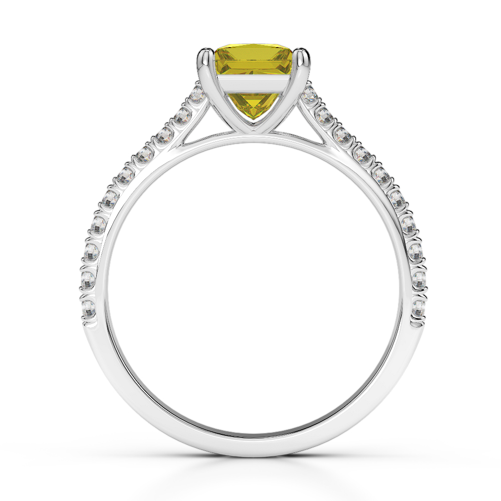 Gold / Platinum Round and Princess Cut Yellow Sapphire and Diamond Engagement Ring AGDR-1217