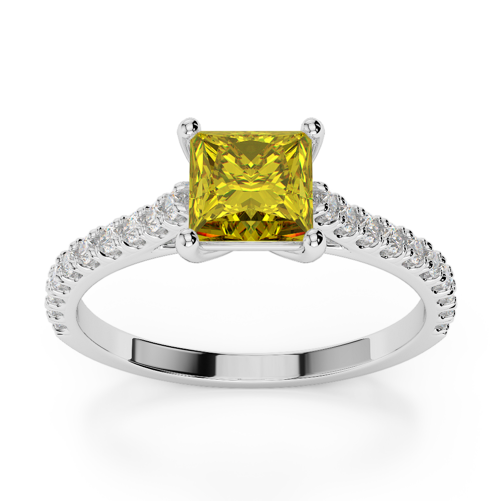 Gold / Platinum Round and Princess Cut Yellow Sapphire and Diamond Engagement Ring AGDR-1217