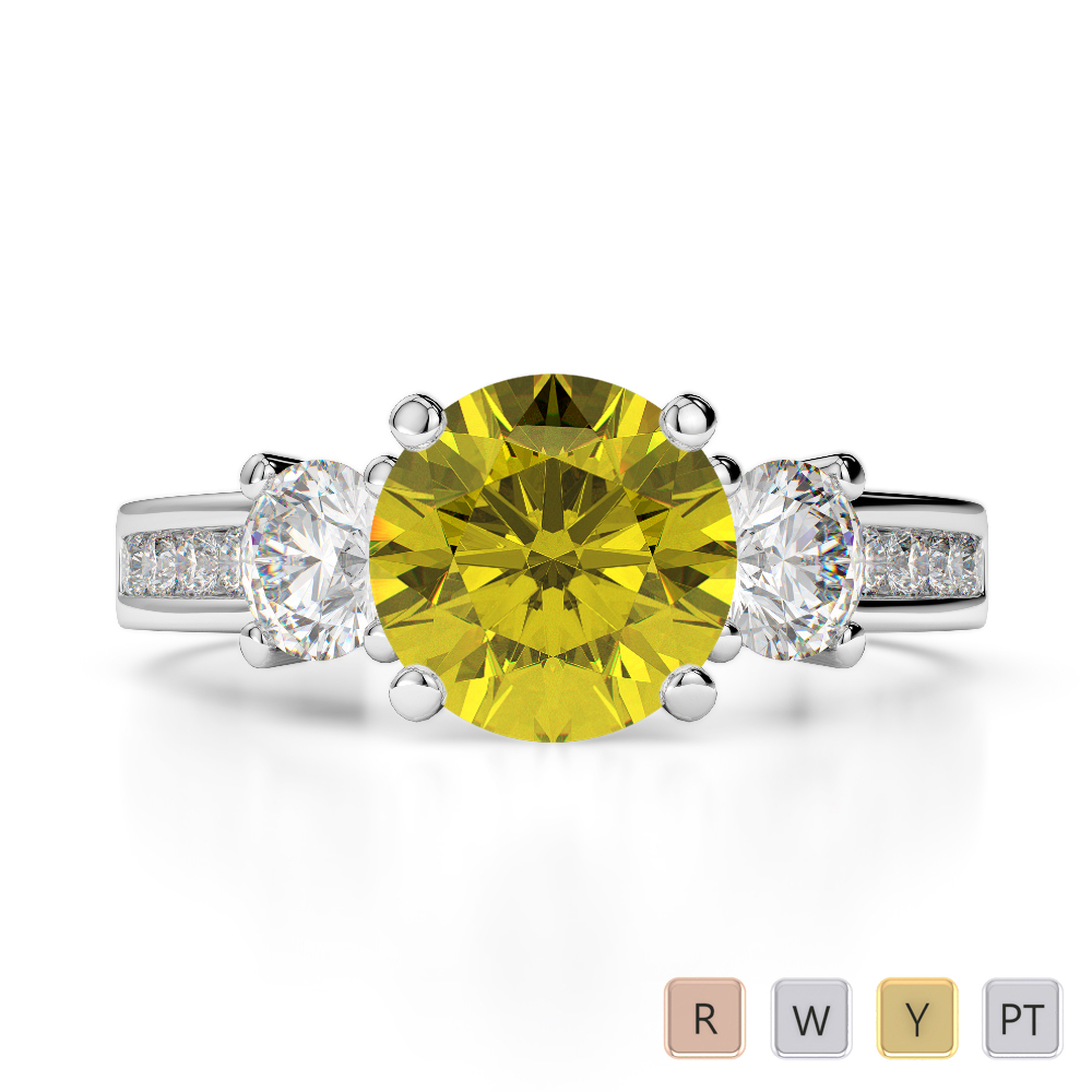 Gold / Platinum Round Cut Yellow Sapphire and Diamond Engagement Ring AGDR-1218