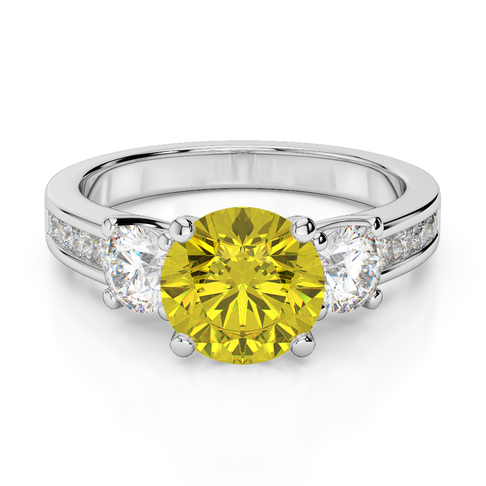 Gold / Platinum Round Cut Yellow Sapphire and Diamond Engagement Ring AGDR-1218