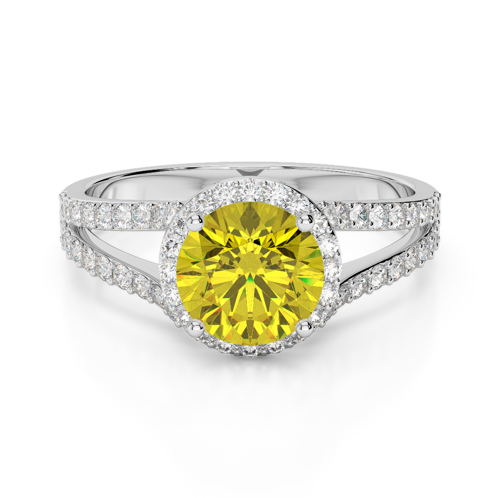 Gold / Platinum Round Cut Yellow Sapphire and Diamond Engagement Ring AGDR-1220