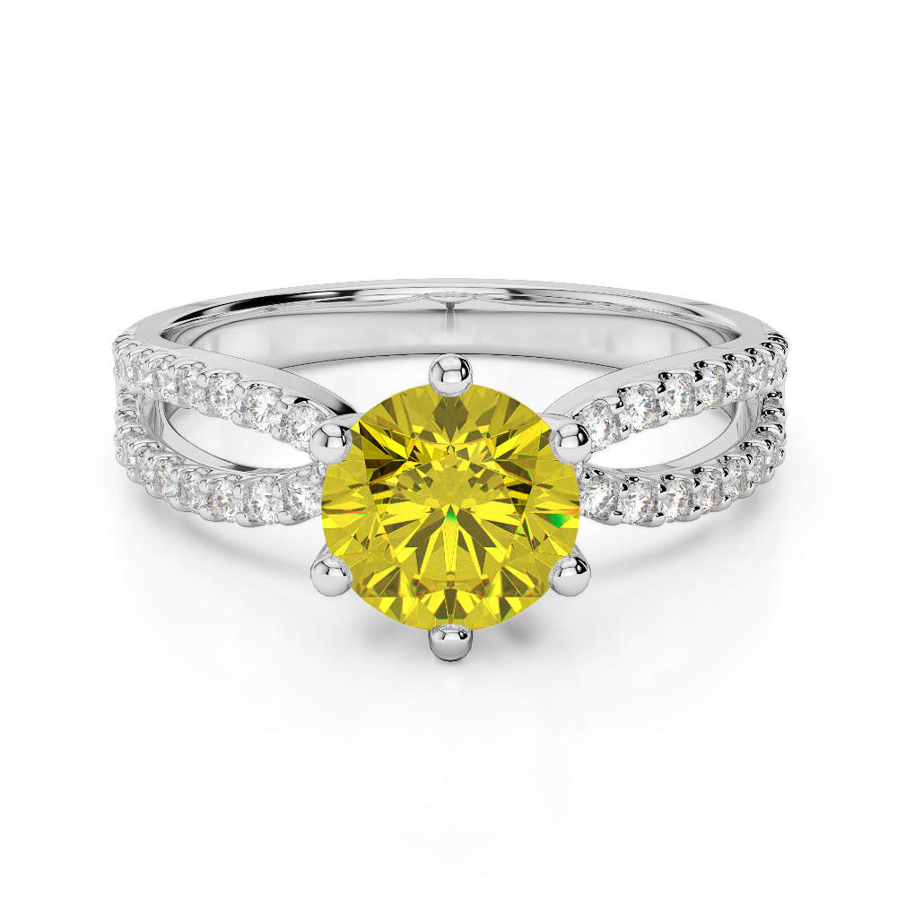 Gold / Platinum Round Cut Yellow Sapphire and Diamond Engagement Ring AGDR-1223