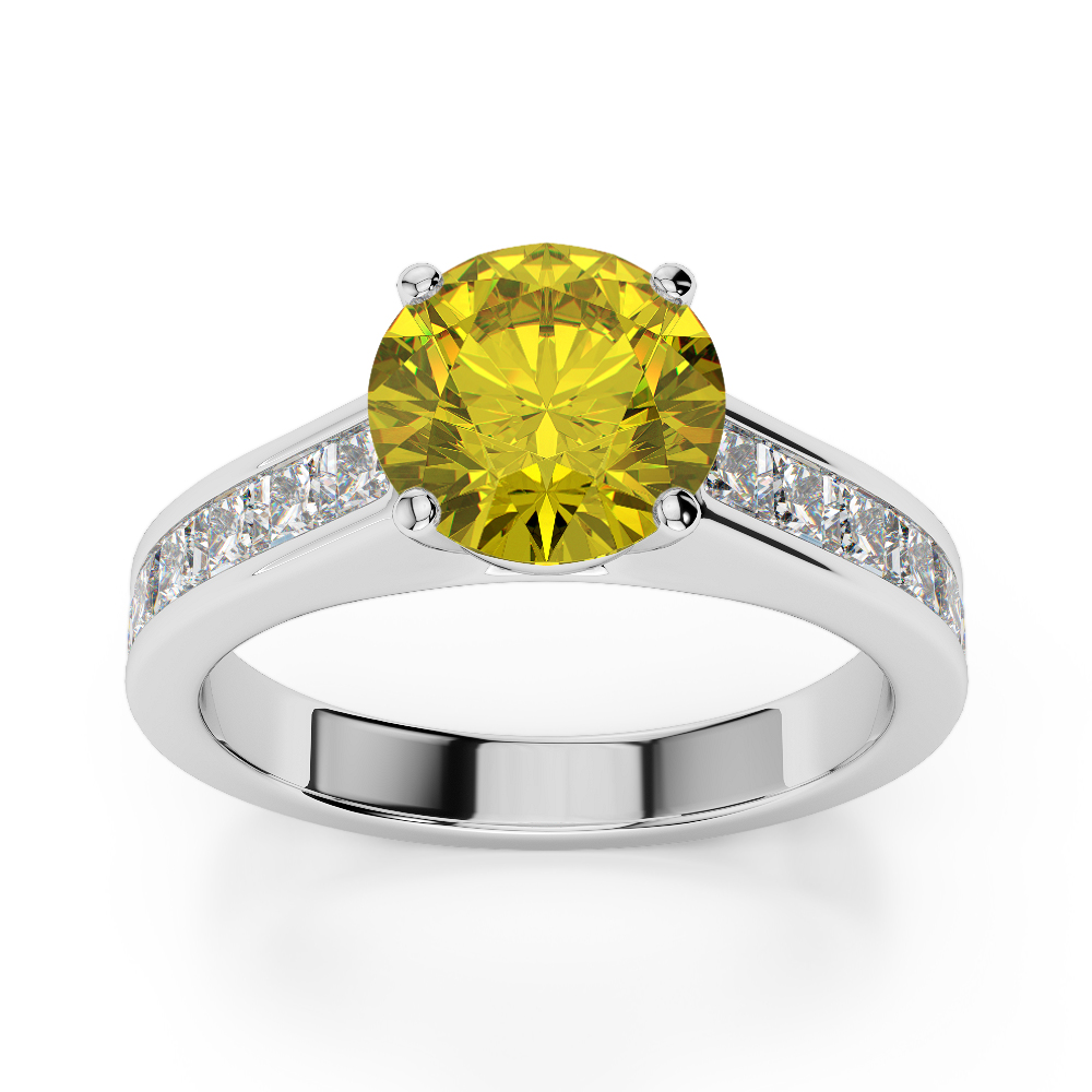 Gold / Platinum Round and Princess Cut Yellow Sapphire and Diamond Engagement Ring AGDR-1224