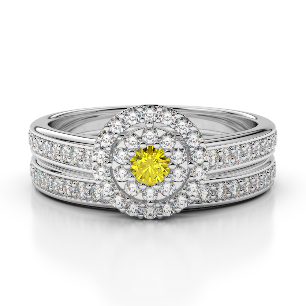 Gold / Platinum Round cut Yellow Sapphire and Diamond Bridal Set Ring AGDR-1239