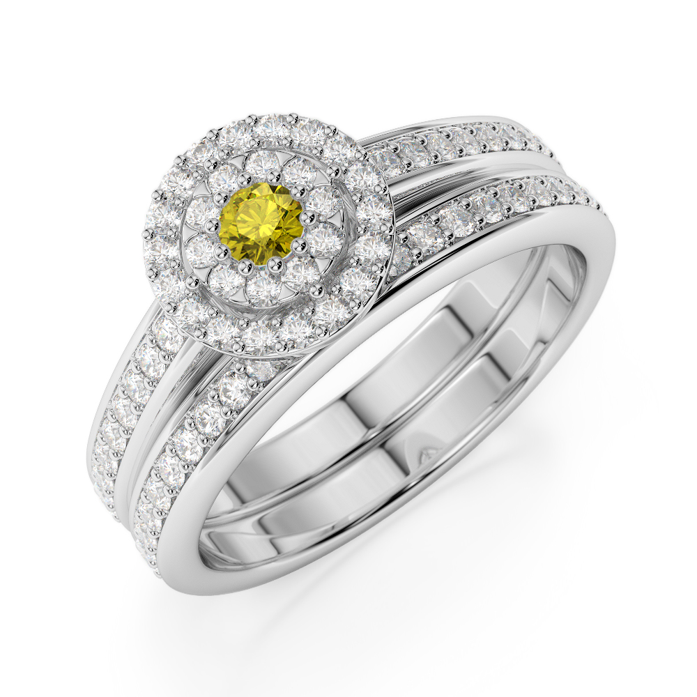 Gold / Platinum Round cut Yellow Sapphire and Diamond Bridal Set Ring AGDR-1239