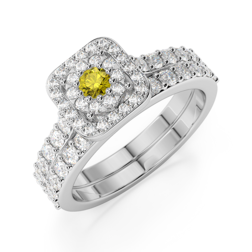 Gold / Platinum Round cut Yellow Sapphire and Diamond Bridal Set Ring AGDR-1246