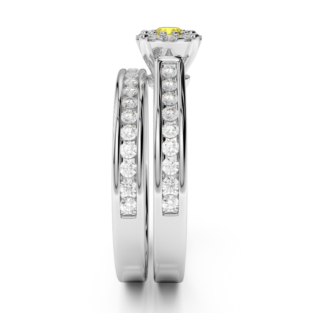 Gold / Platinum Round cut Yellow Sapphire and Diamond Bridal Set Ring AGDR-1339