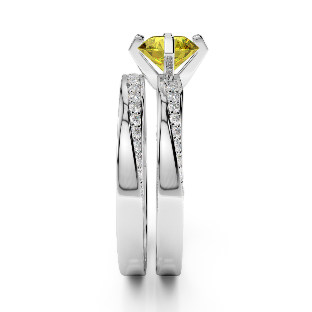 Gold / Platinum Round cut Yellow Sapphire and Diamond Bridal Set Ring AGDR-2001