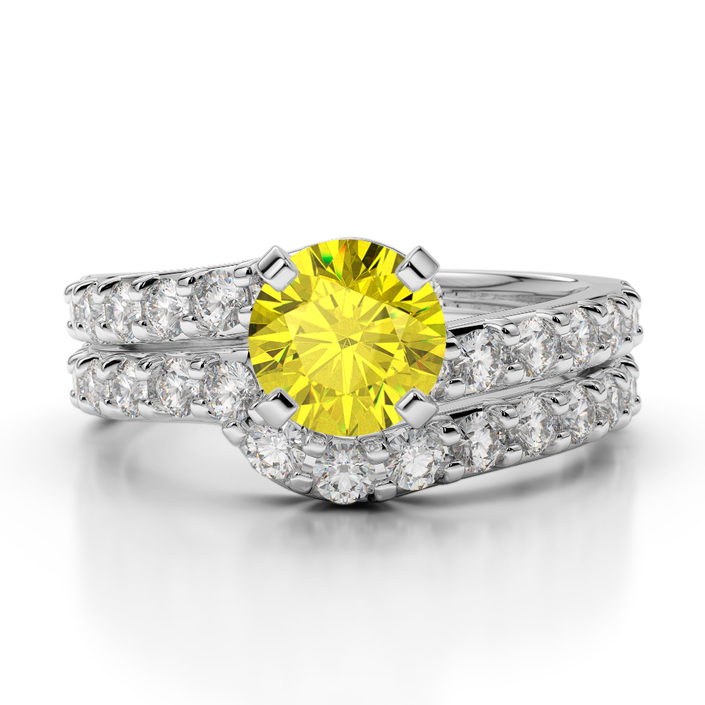 Gold / Platinum Round cut Yellow Sapphire and Diamond Bridal Set Ring AGDR-2003