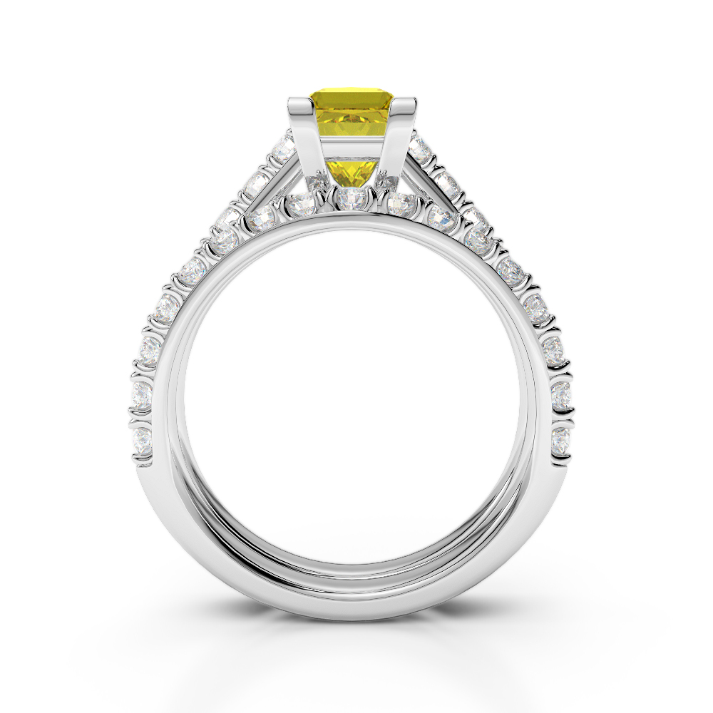 Gold / Platinum Round and Princess cut Yellow Sapphire and Diamond Bridal Set Ring AGDR-2007