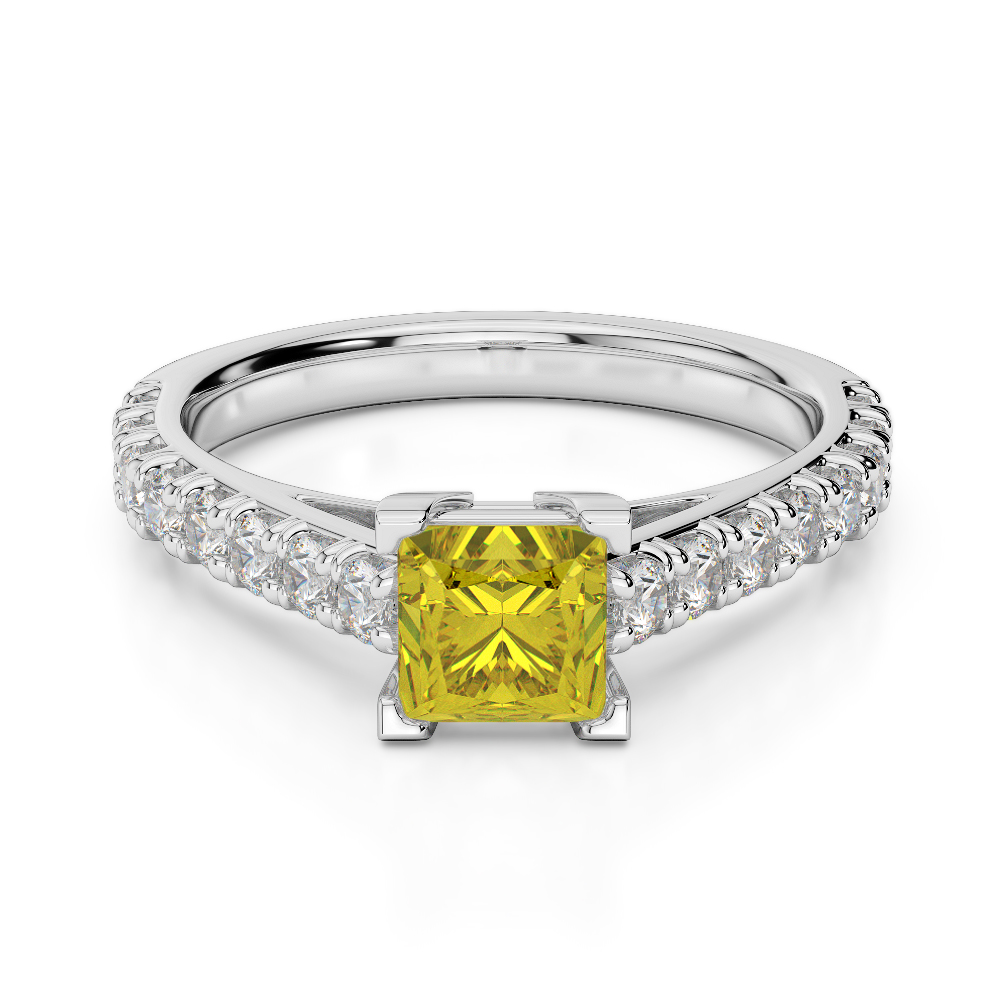 Gold / Platinum Round and Princess Cut Yellow Sapphire and Diamond Engagement Ring AGDR-2008