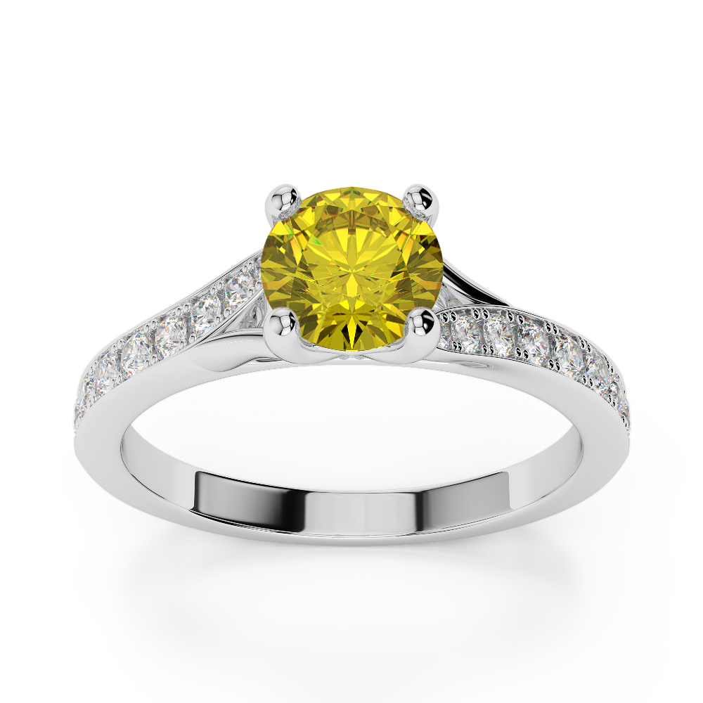 Gold / Platinum Round Cut Yellow Sapphire and Diamond Engagement Ring AGDR-2012