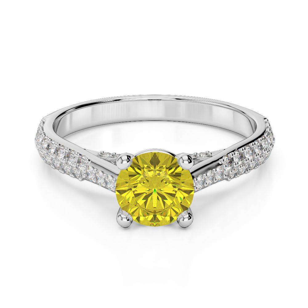 Gold / Platinum Round Cut Yellow Sapphire and Diamond Engagement Ring AGDR-2014