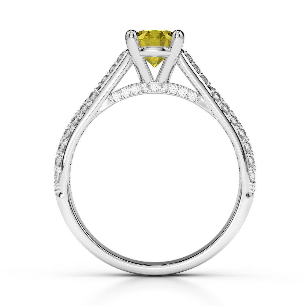 Gold / Platinum Round Cut Yellow Sapphire and Diamond Engagement Ring AGDR-2014