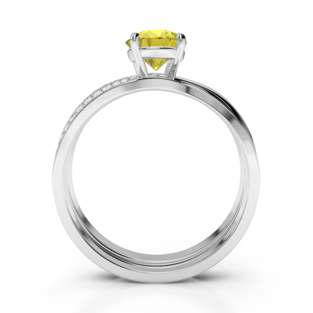 Gold / Platinum Round cut Yellow Sapphire and Diamond Bridal Set Ring AGDR-2017