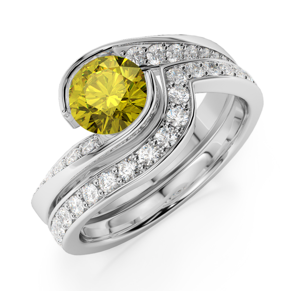 Gold / Platinum Round cut Yellow Sapphire and Diamond Bridal Set Ring AGDR-2019