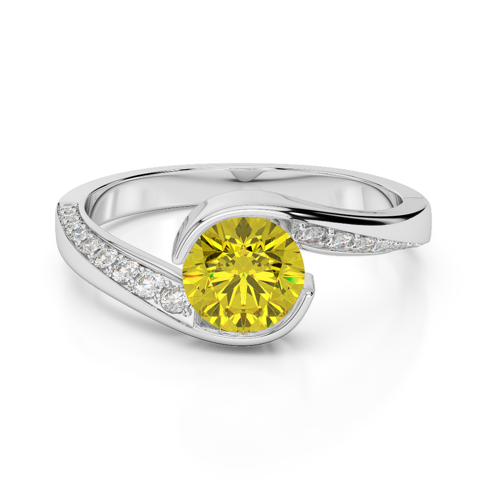 Gold / Platinum Round Cut Yellow Sapphire and Diamond Engagement Ring AGDR-2020