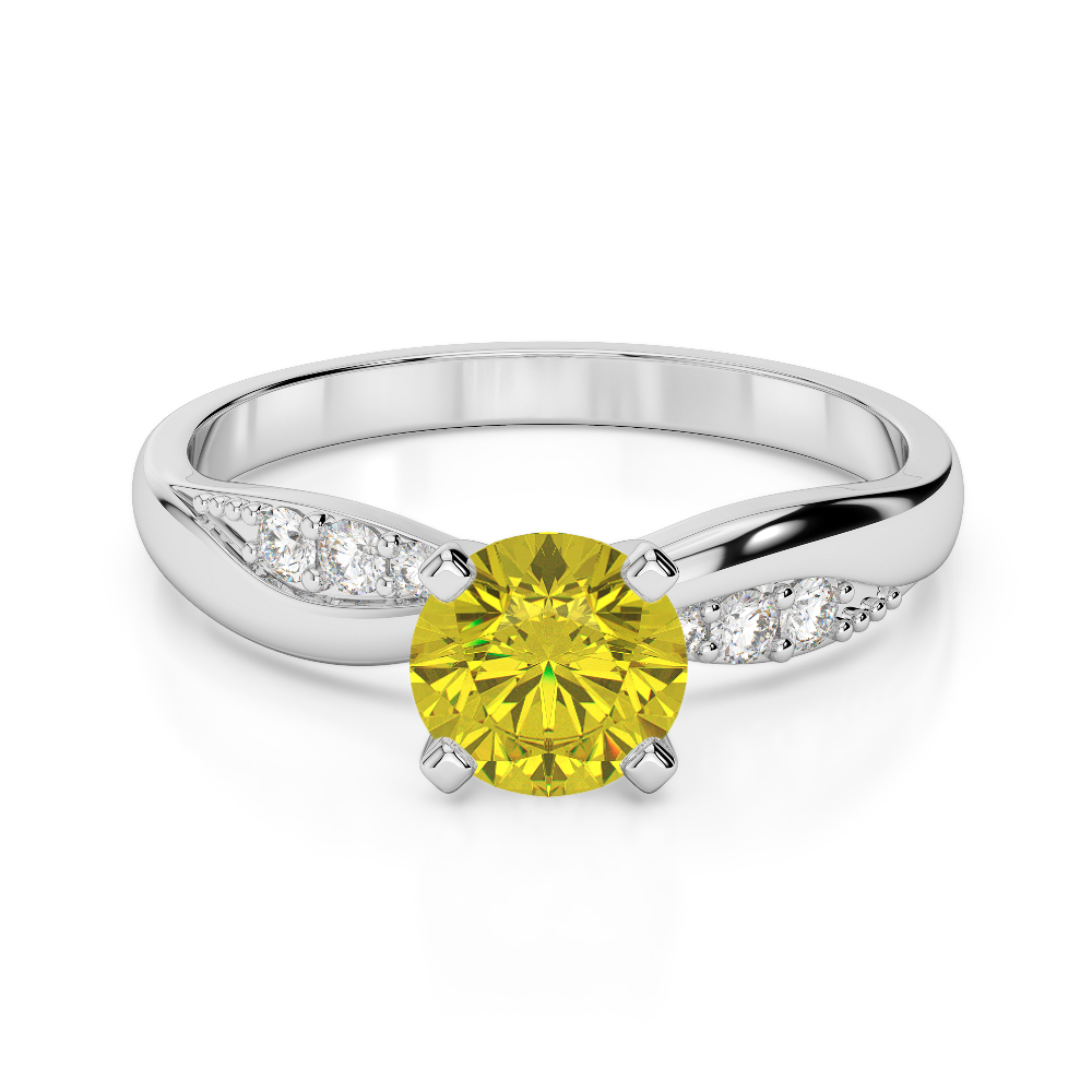 Gold / Platinum Round Cut Yellow Sapphire and Diamond Engagement Ring AGDR-2024