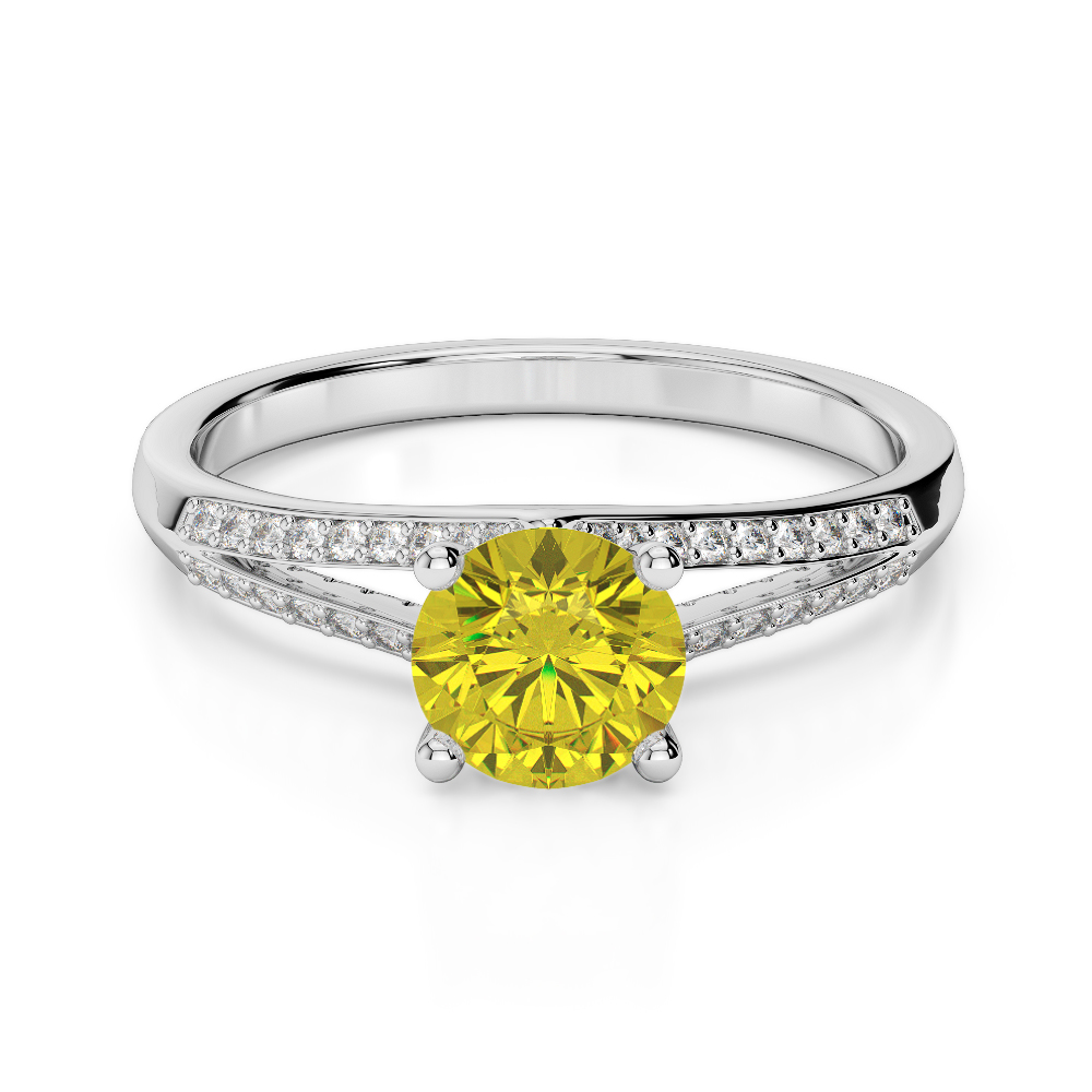 Gold / Platinum Round Cut Yellow Sapphire and Diamond Engagement Ring AGDR-2038