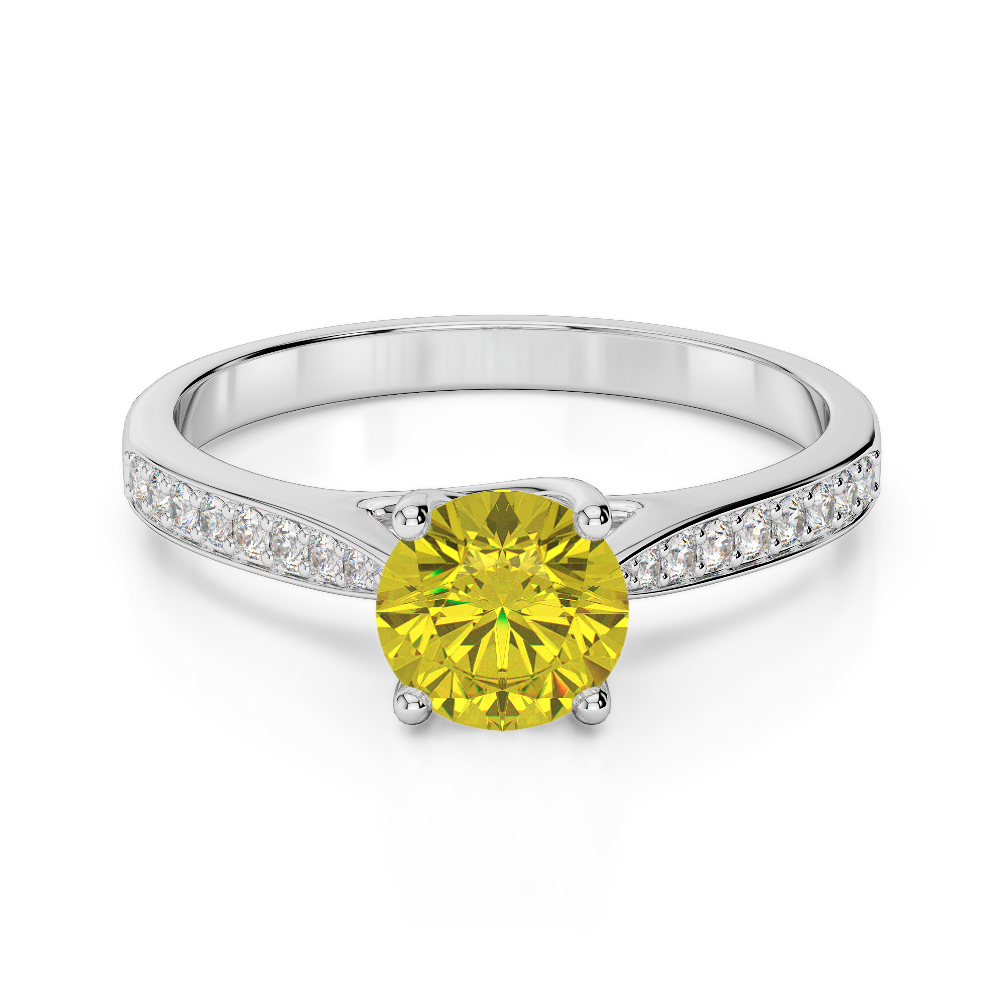 Gold / Platinum Round Cut Yellow Sapphire and Diamond Engagement Ring AGDR-2054