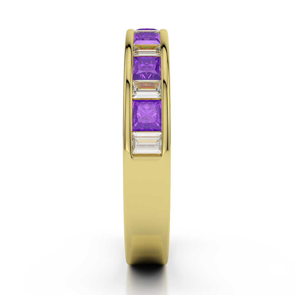 4 MM Gold / Platinum Princess and Baguette Cut Amethyst and Diamond Half Eternity Ring AGDR-1143