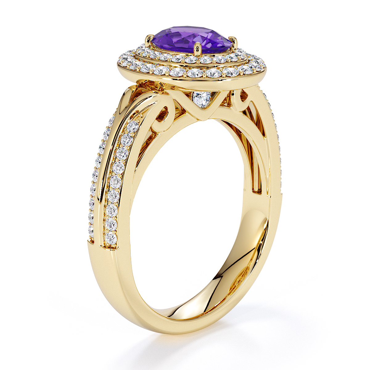 Gold / Platinum Amethyst and Diamond Engagement Ring RZ3428
