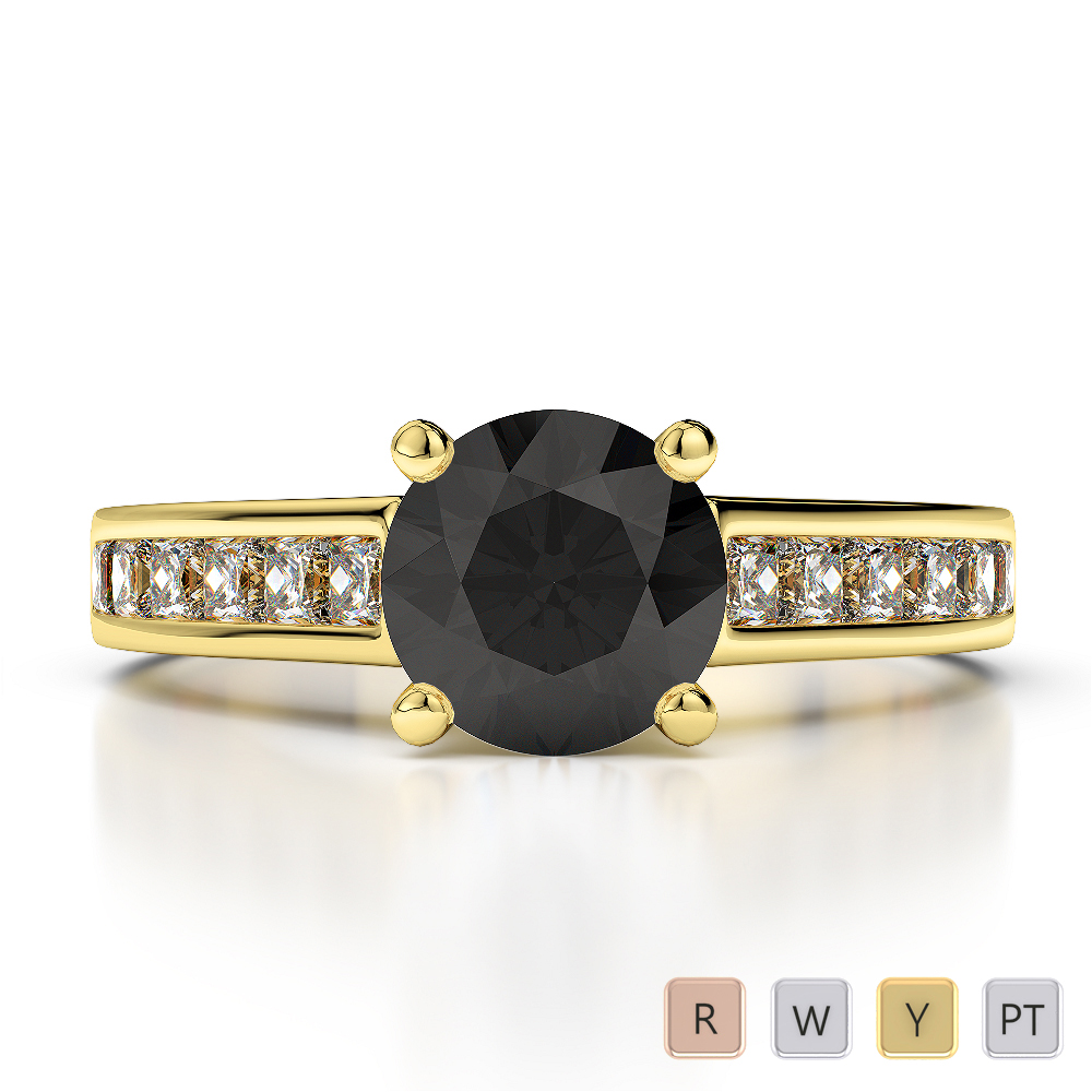 Gold / Platinum Round and Princess Cut Black Diamond with Diamond Engagement Ring AGDR-1224