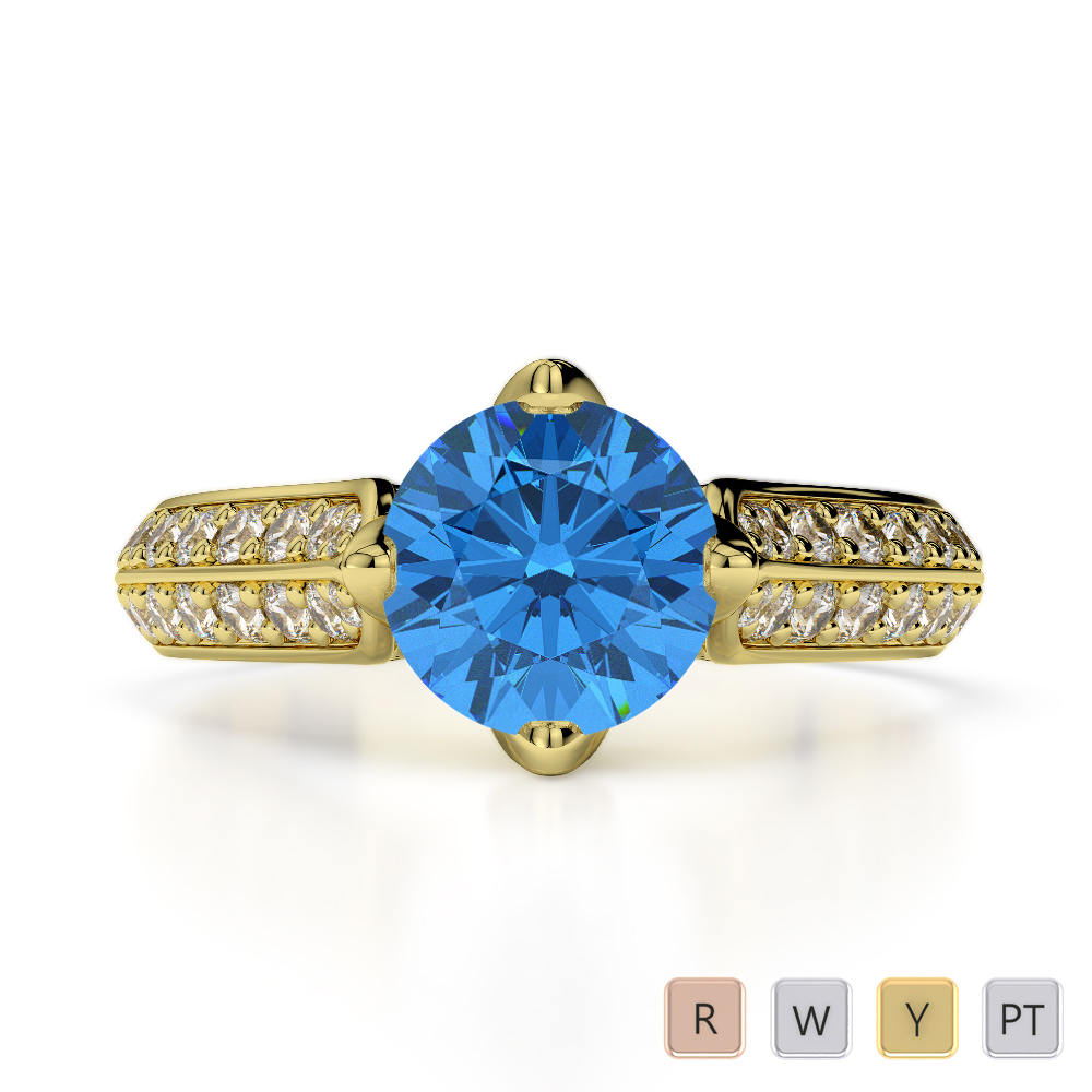 Gold / Platinum Round Cut Blue Topaz and Diamond Engagement Ring AGDR-1205