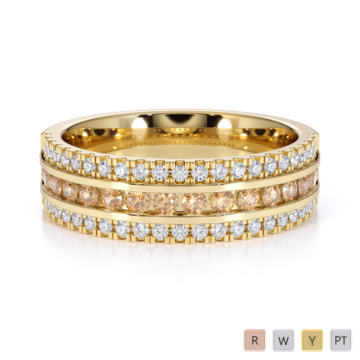 Gold / Platinum Citrine and Diamond Half Eternity Ring RZ1527