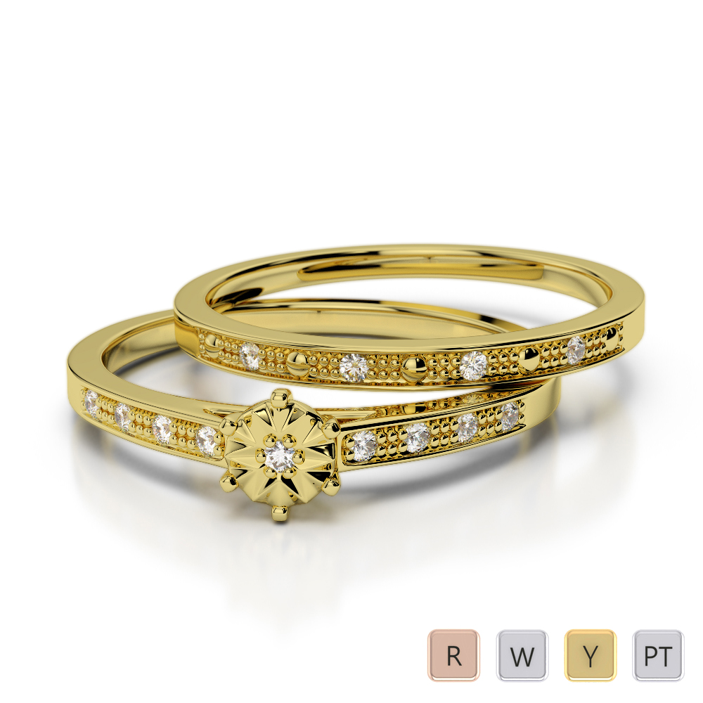 Gold / Platinum Round cut Diamond Bridal Set Ring AGDR-1056