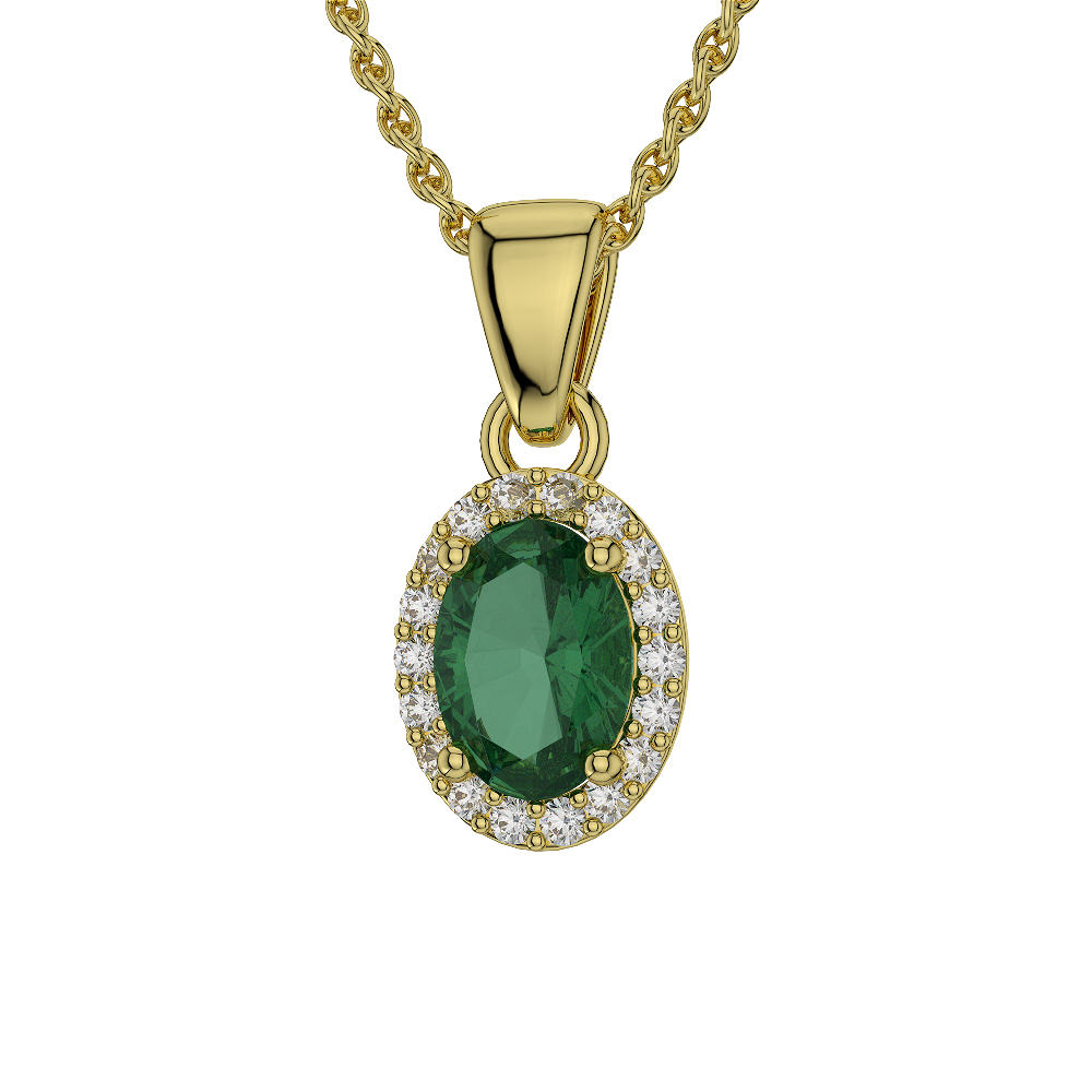 Oval Shape Emerald and Diamond Necklaces in Gold / Platinum AGDNC-1070