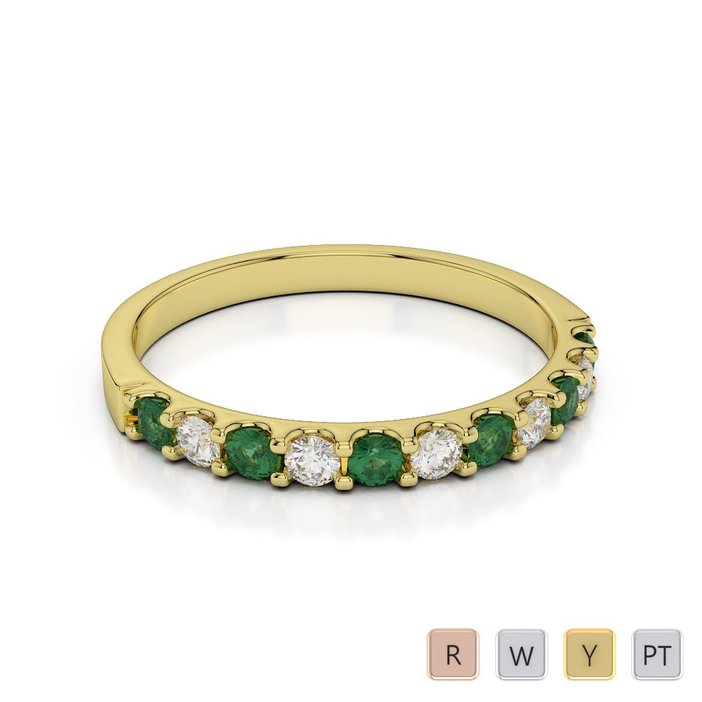 2 MM Gold / Platinum Round Cut Emerald and Diamond Half Eternity Ring AGDR-1107