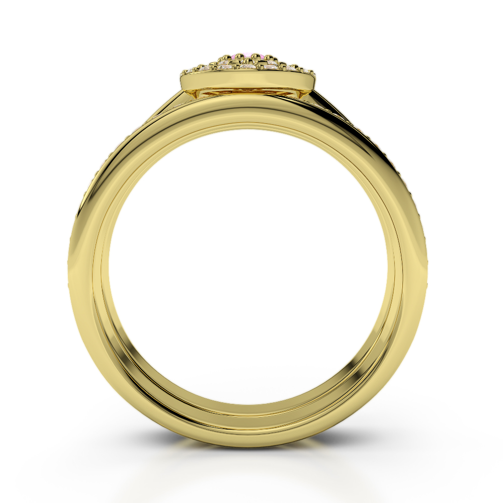 Gold / Platinum Round cut Pink Sapphire and Diamond Bridal Set Ring AGDR-1239