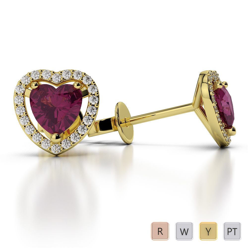 Heart Shape Earrings With Ruby & Diamond in Gold / Platinum AGER-1066