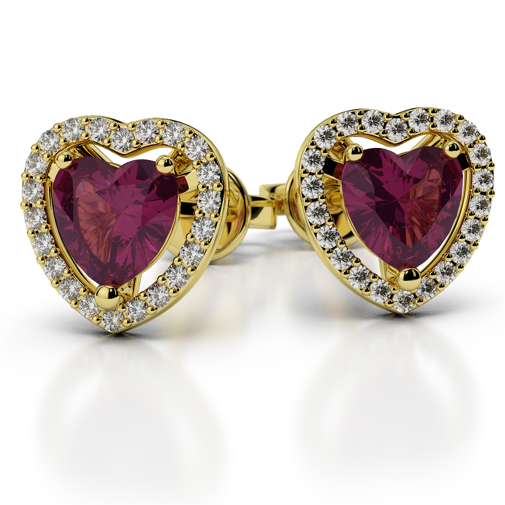 Heart Shape Earrings With Ruby & Diamond in Gold / Platinum AGER-1066